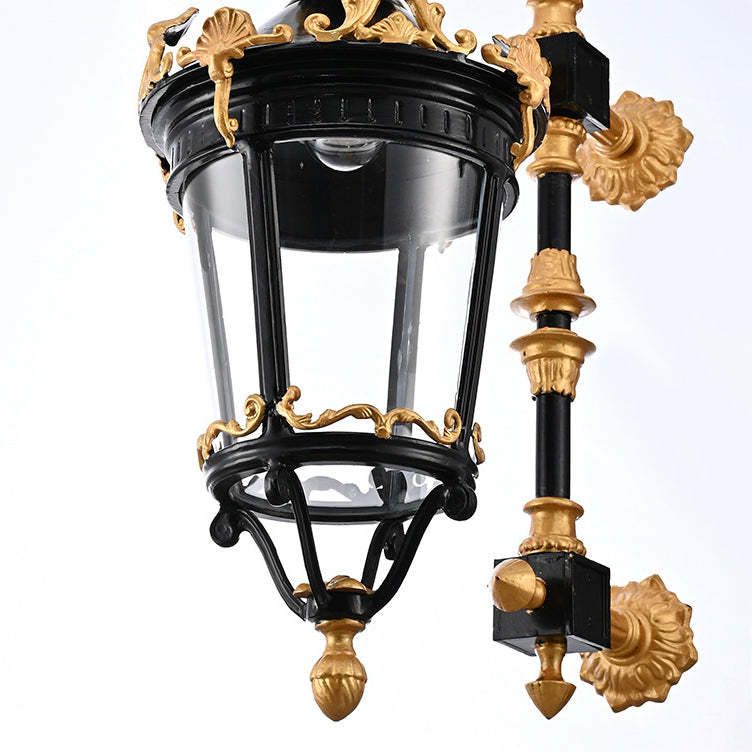 European Aluminum Glass Lantern Carved LED Wall Sconce