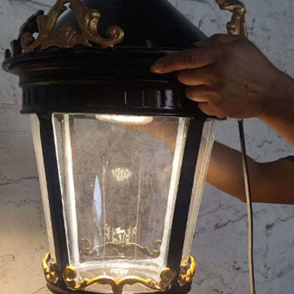 European Aluminum Glass Lantern Carved LED Wall Sconce