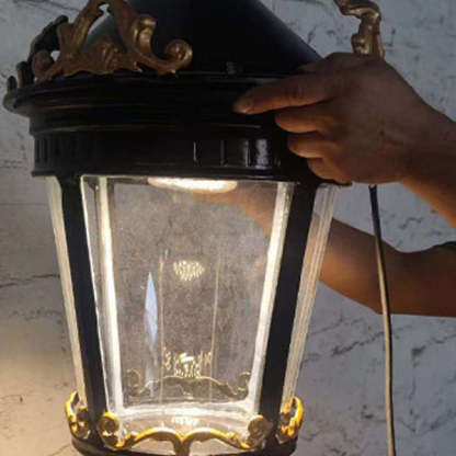 European Aluminum Glass Lantern Carved LED Wall Sconce