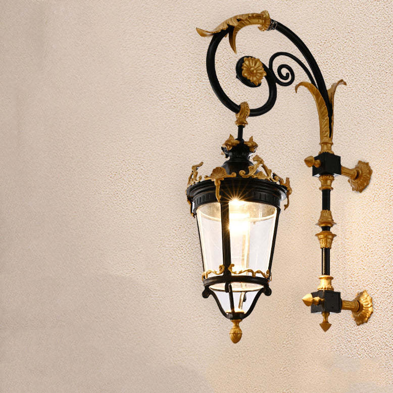 European Aluminum Glass Lantern Carved LED Wall Sconce