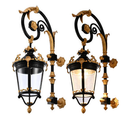 European Aluminum Glass Lantern Carved LED Wall Sconce