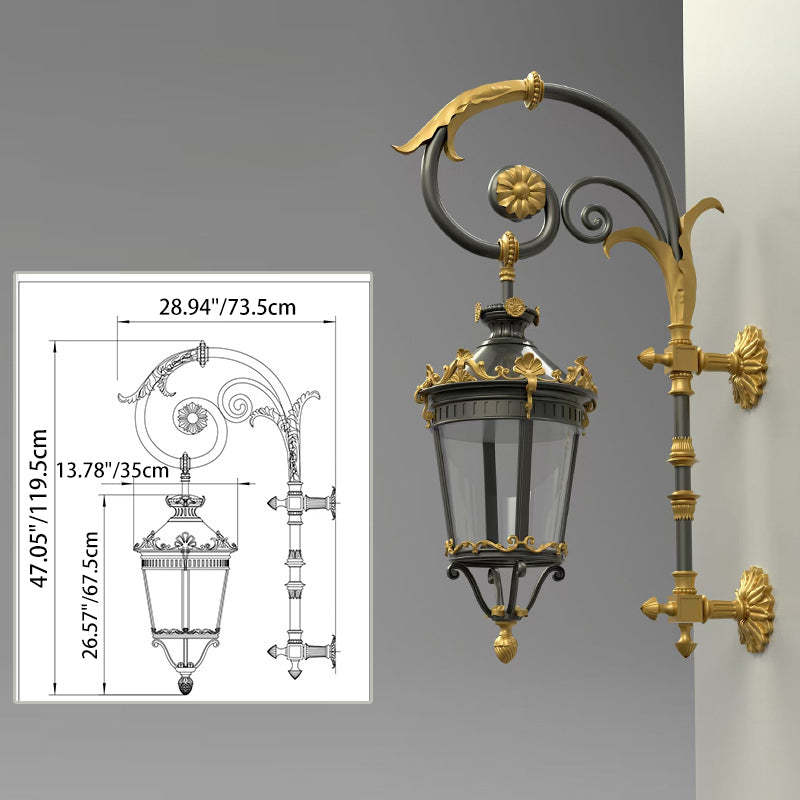 European Aluminum Glass Lantern Carved LED Wall Sconce