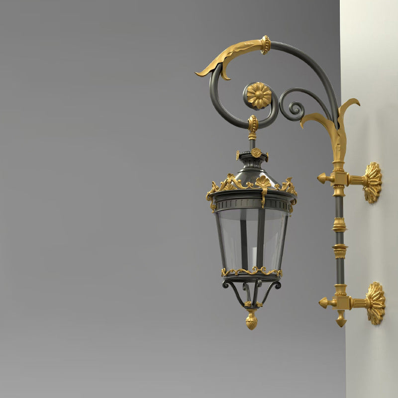European Aluminum Glass Lantern Carved LED Wall Sconce