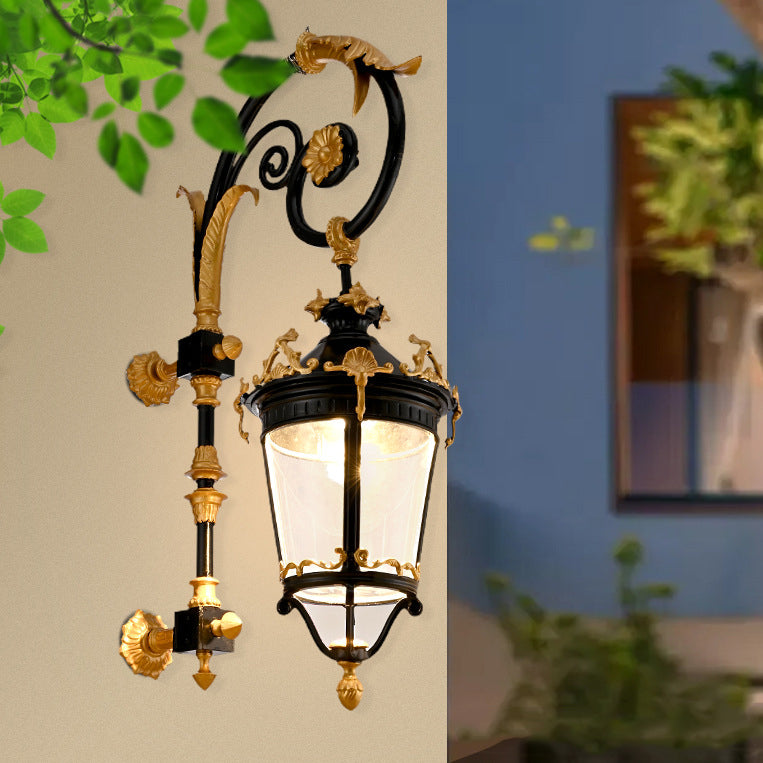European Aluminum Glass Lantern Carved LED Wall Sconce