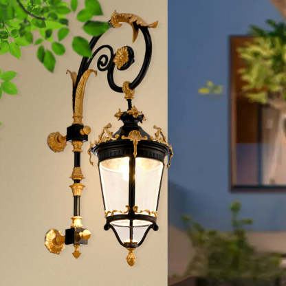 European Aluminum Glass Lantern Carved LED Wall Sconce — Warm Light(3000K) / 110V-120V For US/CA