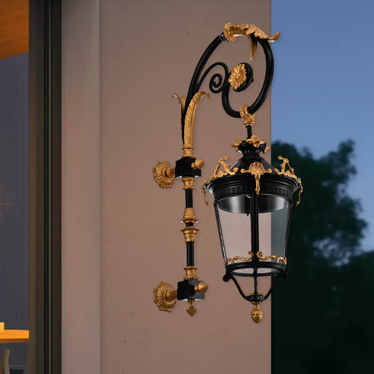 European Aluminum Glass Lantern Carved LED Wall Sconce