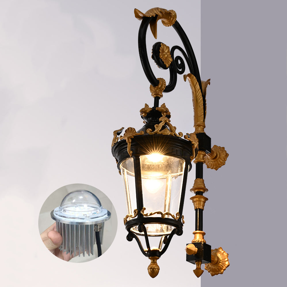 European Aluminum Glass Lantern Carved LED Wall Sconce