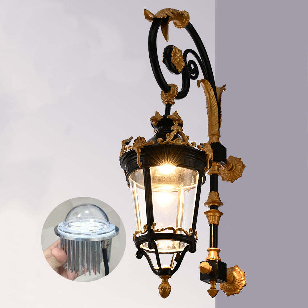 European Aluminum Glass Lantern Carved LED Wall Sconce