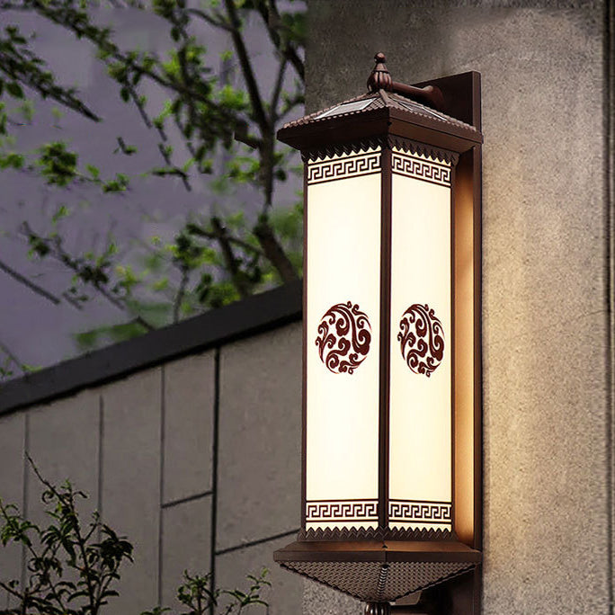 Lighom chinese wealth happiness wood outdoor wall lighting in aluminum — Small - A / 110V-120V (US/CA)
