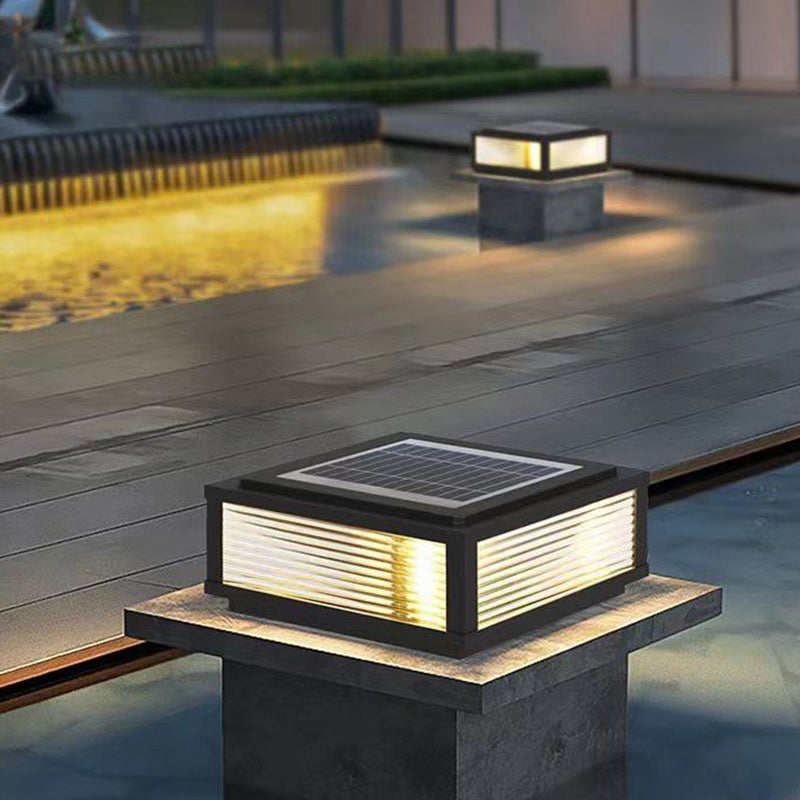 Minimalist Solar Square Stripes Glass LED Landscape Light