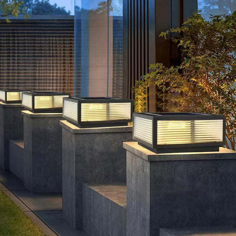 Minimalist Solar Square Stripes Glass LED Landscape Light