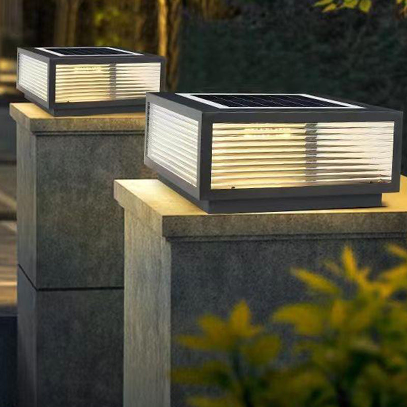Minimalist Solar Square Stripes Glass LED Landscape Light — 7 Colors Light / 110V-120V For US/CA