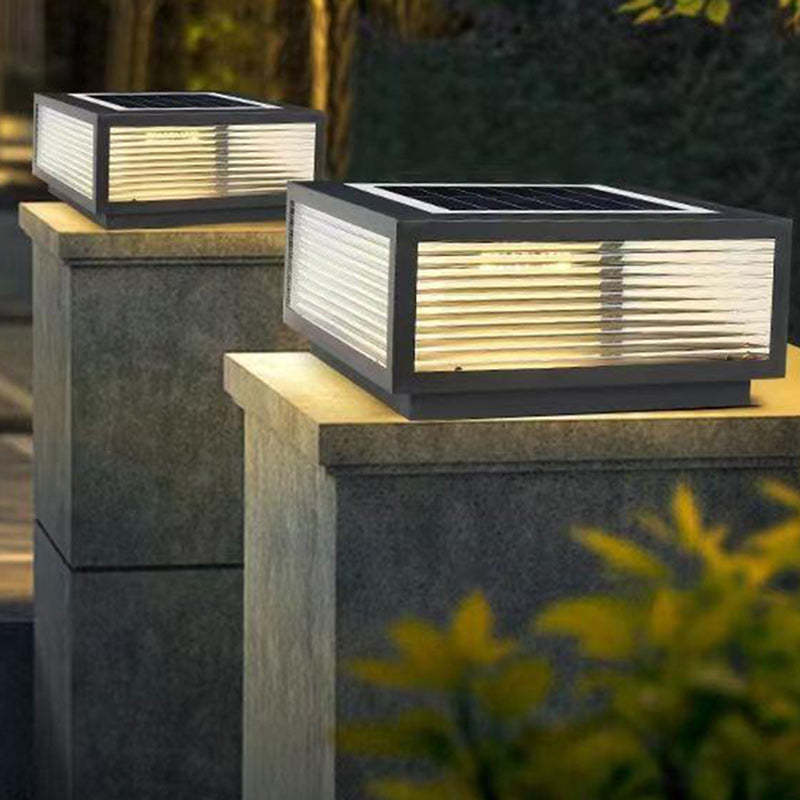 Minimalist Solar Square Stripes Glass LED Landscape Light — 7 Colors Light / 110V-120V For US/CA
