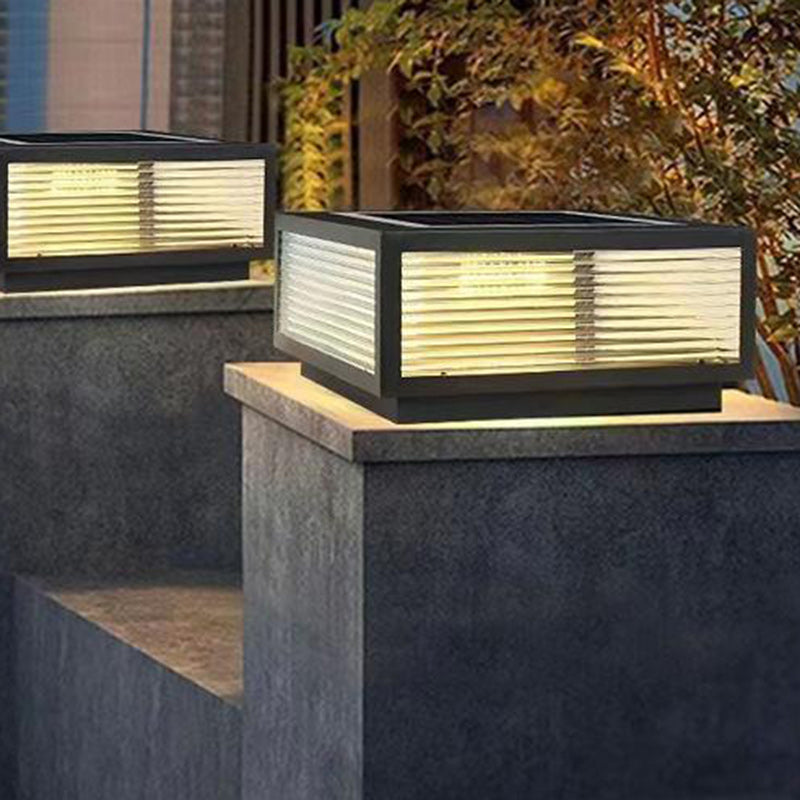 Minimalist Solar Square Stripes Glass LED Landscape Light