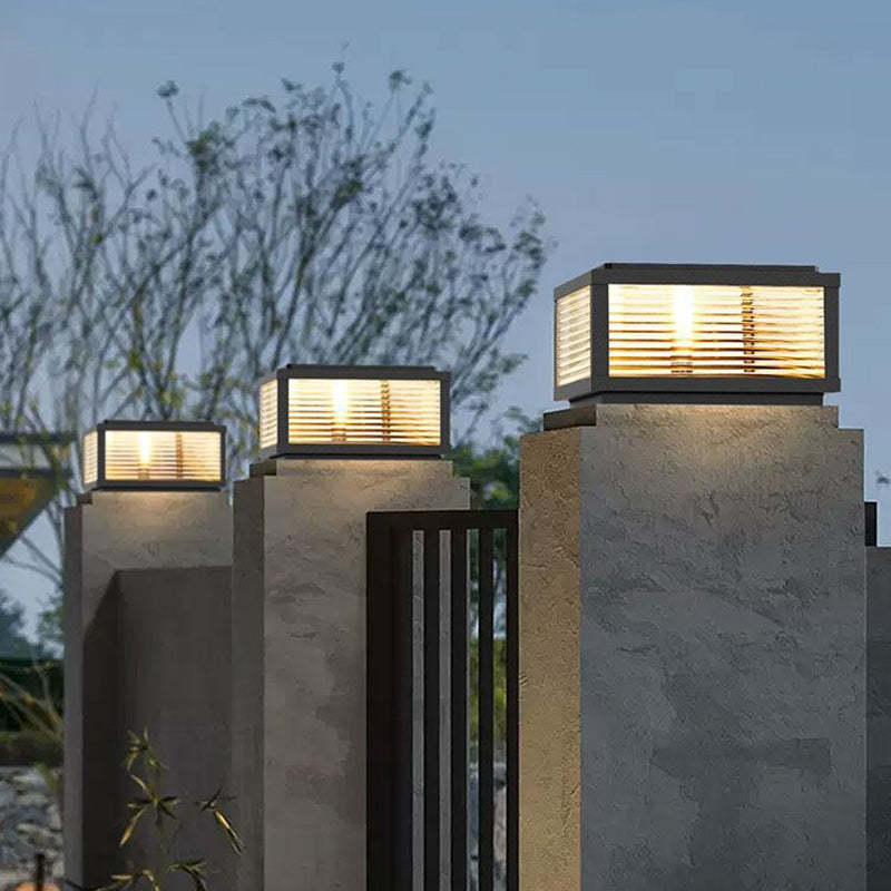 Minimalist Solar Square Stripes Glass LED Landscape Light — 7 Colors Light / 110V-120V For US/CA