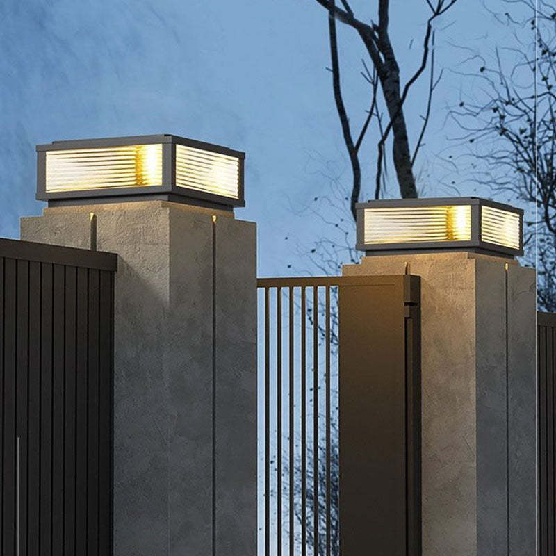 Minimalist Solar Square Stripes Glass LED Landscape Light