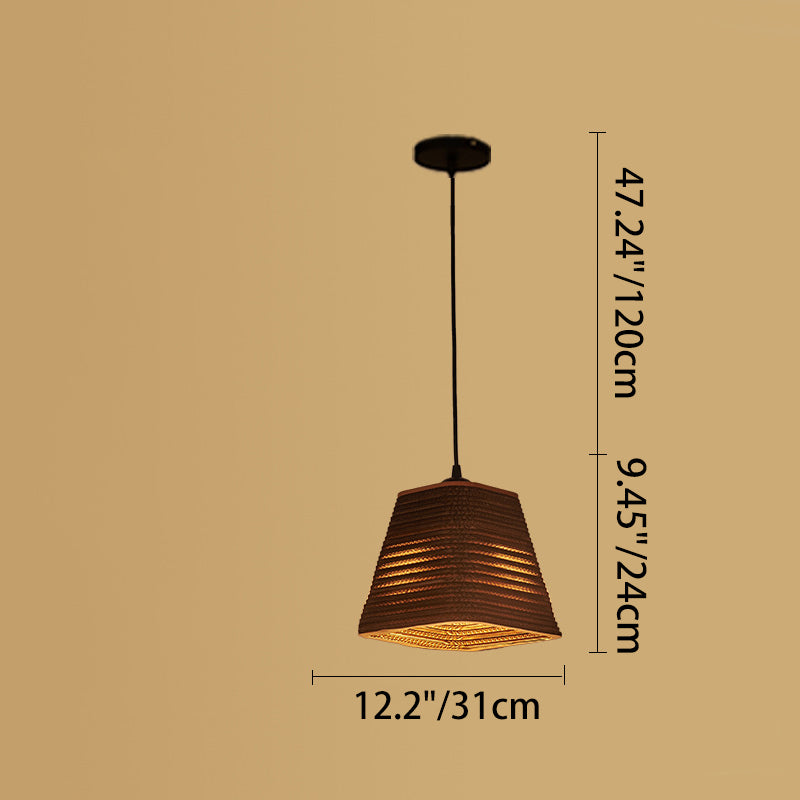 Retro Paper Elliptic Bell Trapezoid Polygonal Pendant Light
