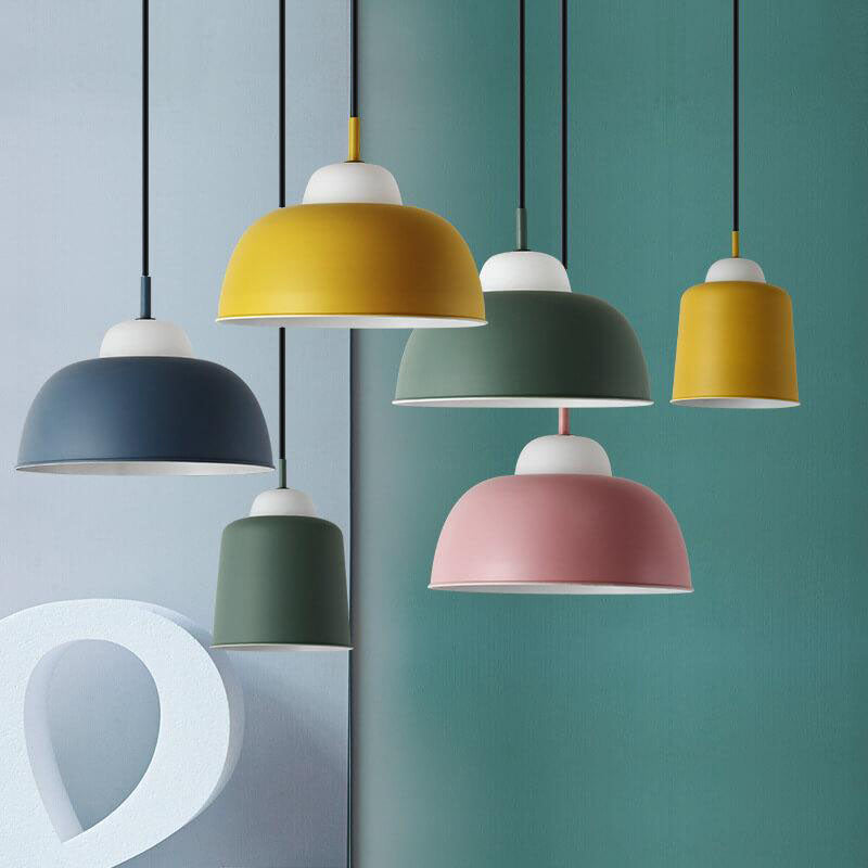 Creative dome macaron green pendant lighting in aluminum — Cylinder / Yellow / 220V-240V (UK/AU