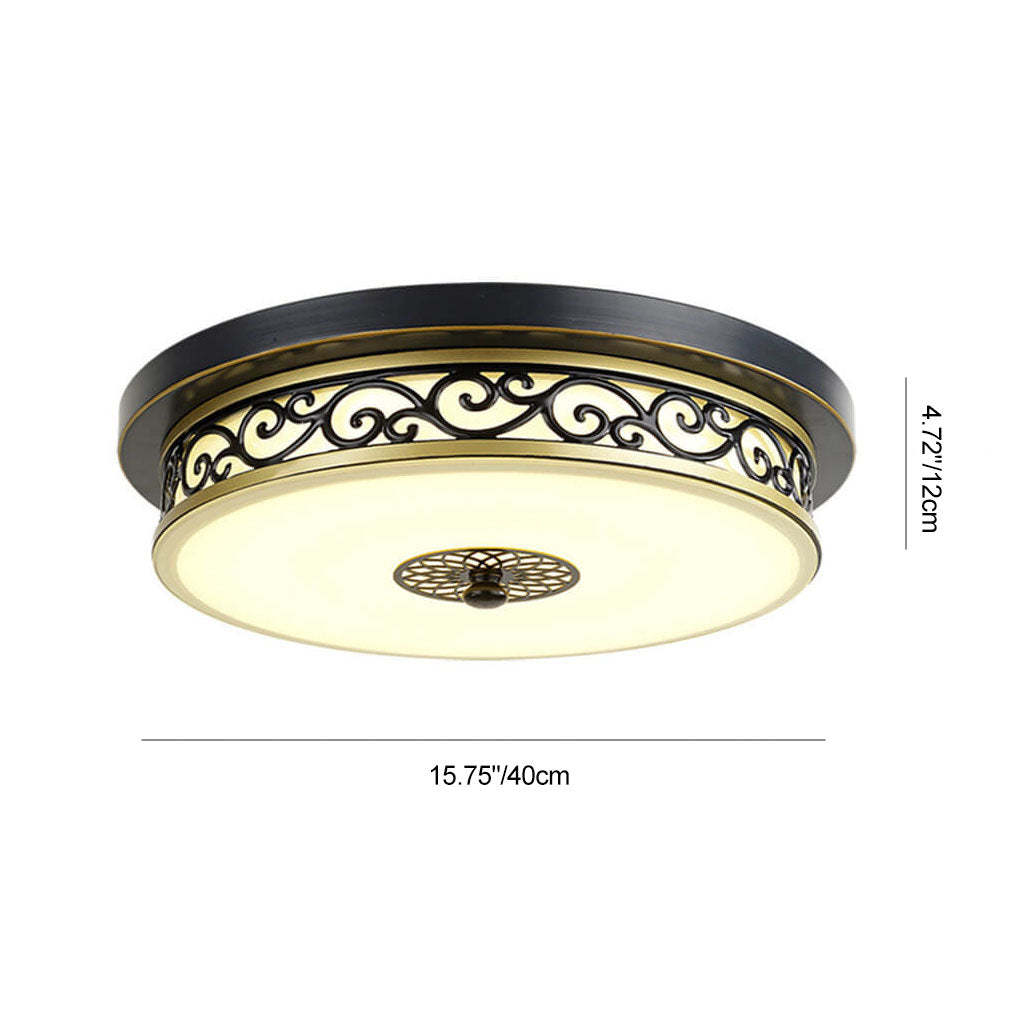 Vintage Circle Patterned Iron LED Flush Ceiling Light — Black - 15.75'' / Warm Light(3000K) / 220V-240V For UK/AU