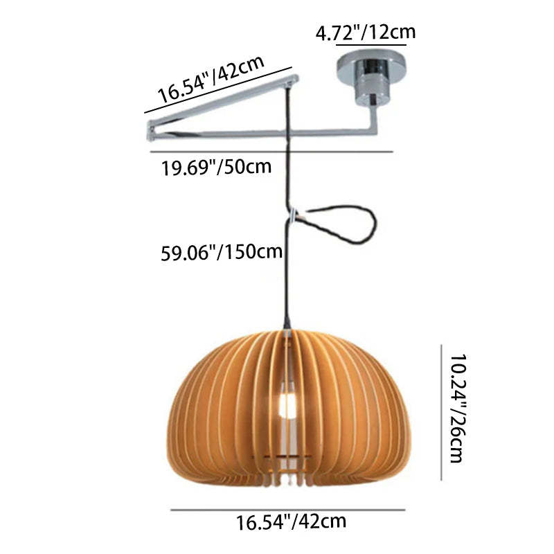 Japanese Minimalist Wooden Pumpkin Swing Arm Pendant Light