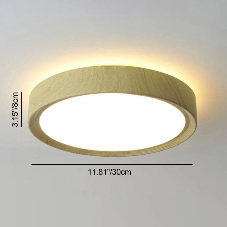 Modern Wood Grain Round Iron LED Flush Mount Light