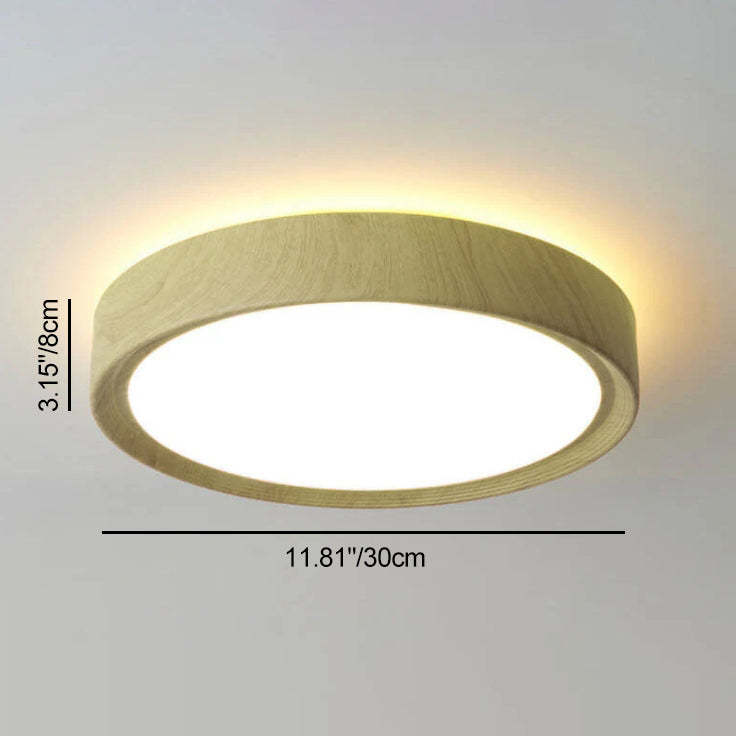 Modern Wood Grain Round Iron LED Flush Mount Light