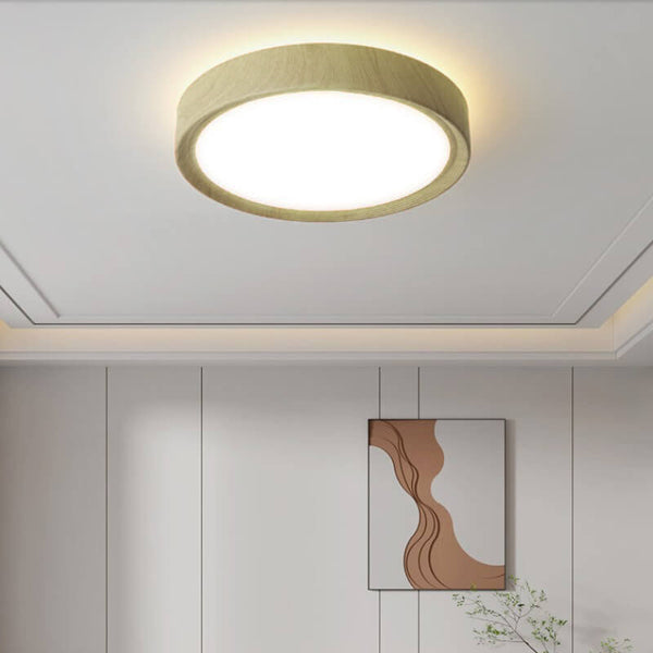 Modern Wood Grain Round Iron LED Flush Mount Light