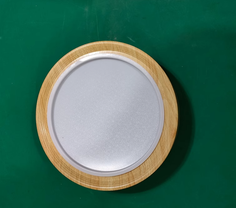 Modern Wood Grain Round Iron LED Flush Mount Light