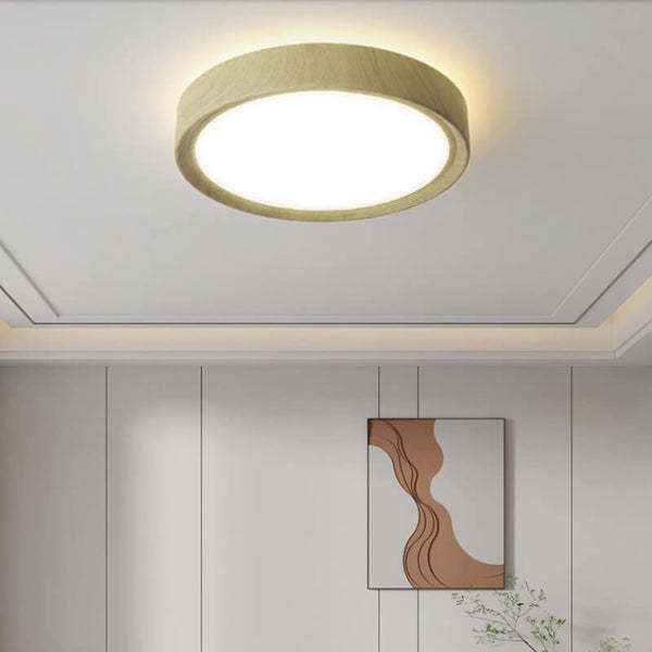 Modern Wood Grain Round Iron LED Flush Mount Light