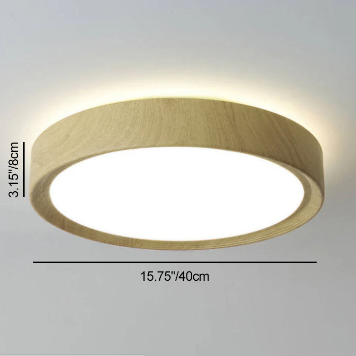 Modern Wood Grain Round Iron LED Flush Mount Light