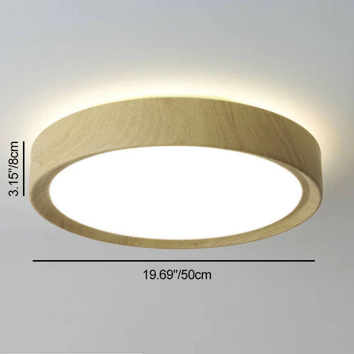 Modern Wood Grain Round Iron LED Flush Mount Light