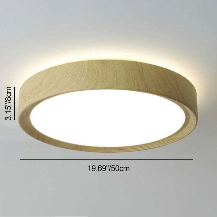 Modern Wood Grain Round Iron LED Flush Mount Light