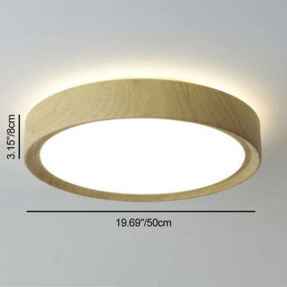 Modern Wood Grain Round Iron LED Flush Mount Light