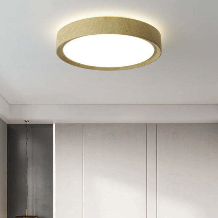 Modern Wood Grain Round Iron LED Flush Mount Light