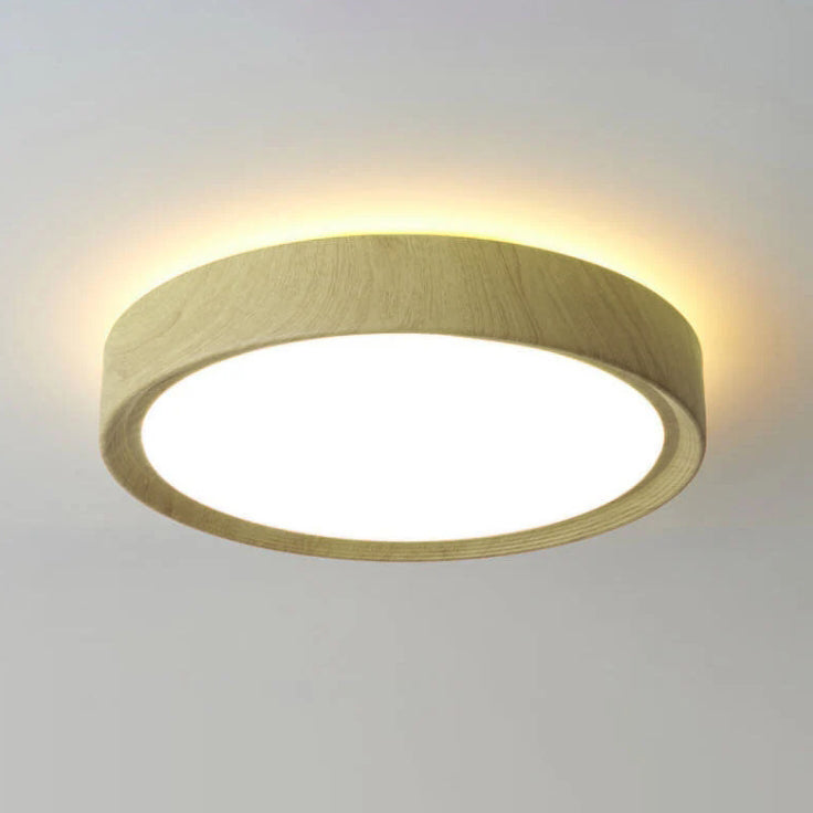 Modern Wood Grain Round Iron LED Flush Mount Light