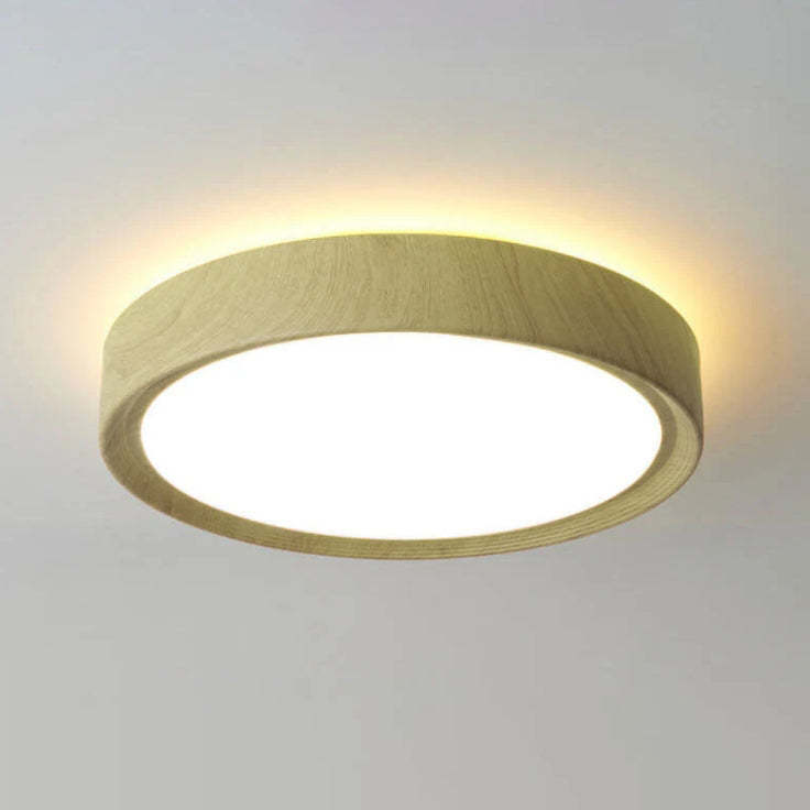 Modern Wood Grain Round Iron LED Flush Mount Light