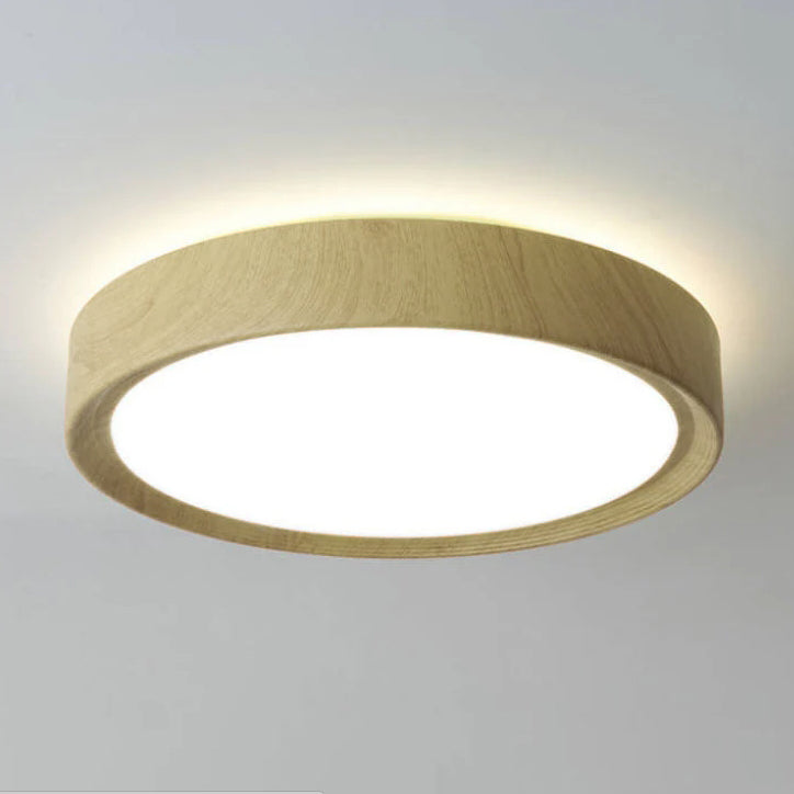 Modern Wood Grain Round Iron LED Flush Mount Light