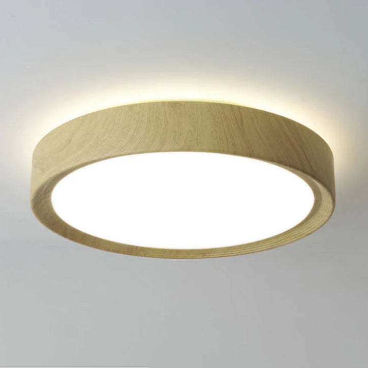 Modern Wood Grain Round Iron LED Flush Mount Light