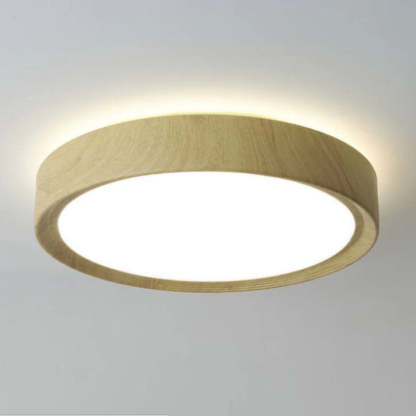Modern Wood Grain Round Iron LED Flush Mount Light