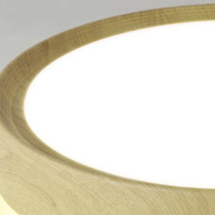 Modern Wood Grain Round Iron LED Flush Mount Light