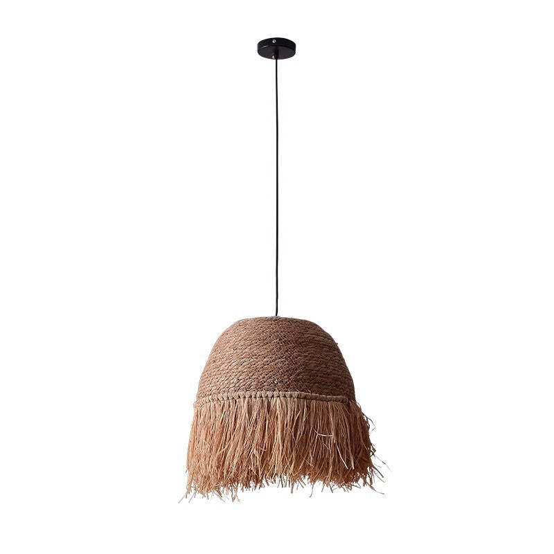 Traditional Rustic Dome Rattan Iron Pendant Light