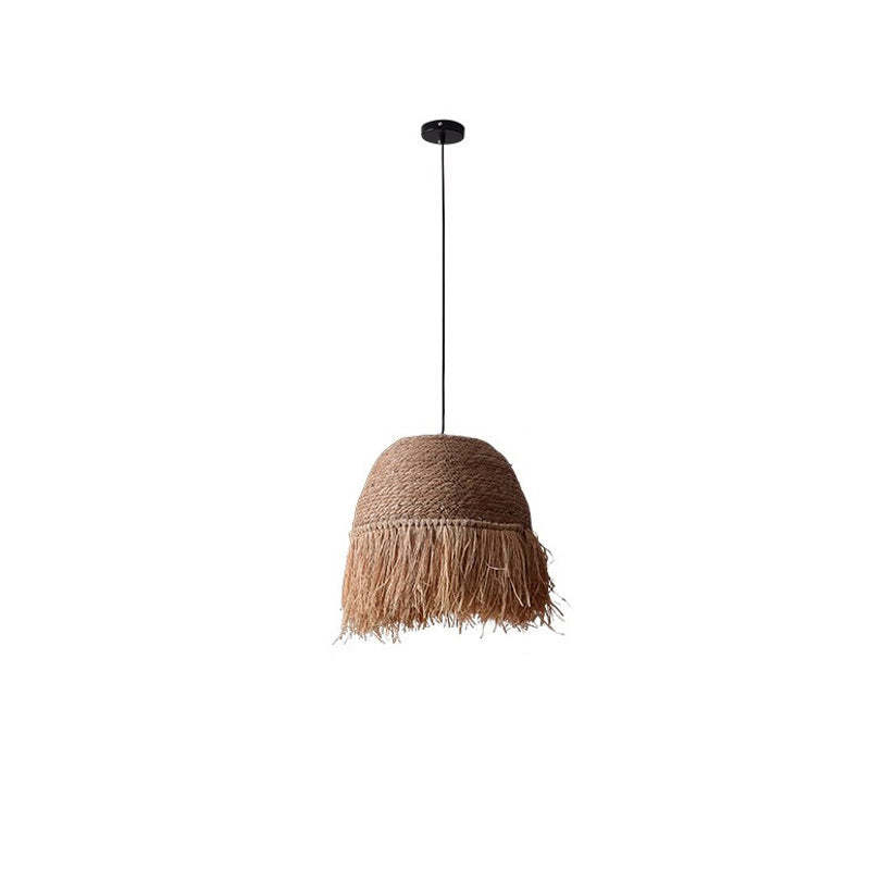 Traditional Rustic Dome Rattan Iron Pendant Light