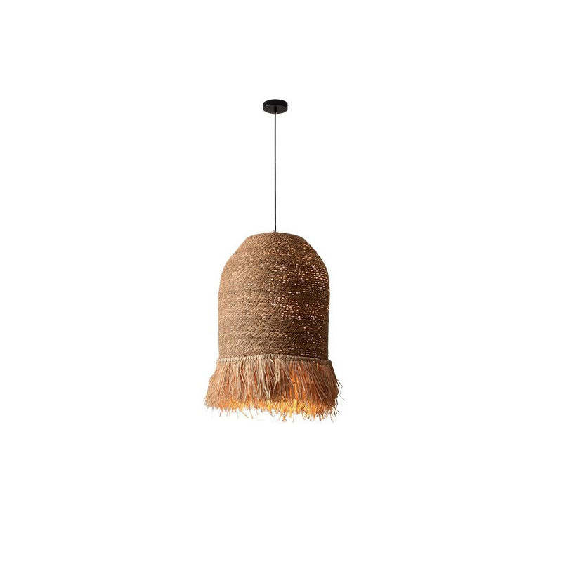 Traditional Rustic Dome Rattan Iron Pendant Light