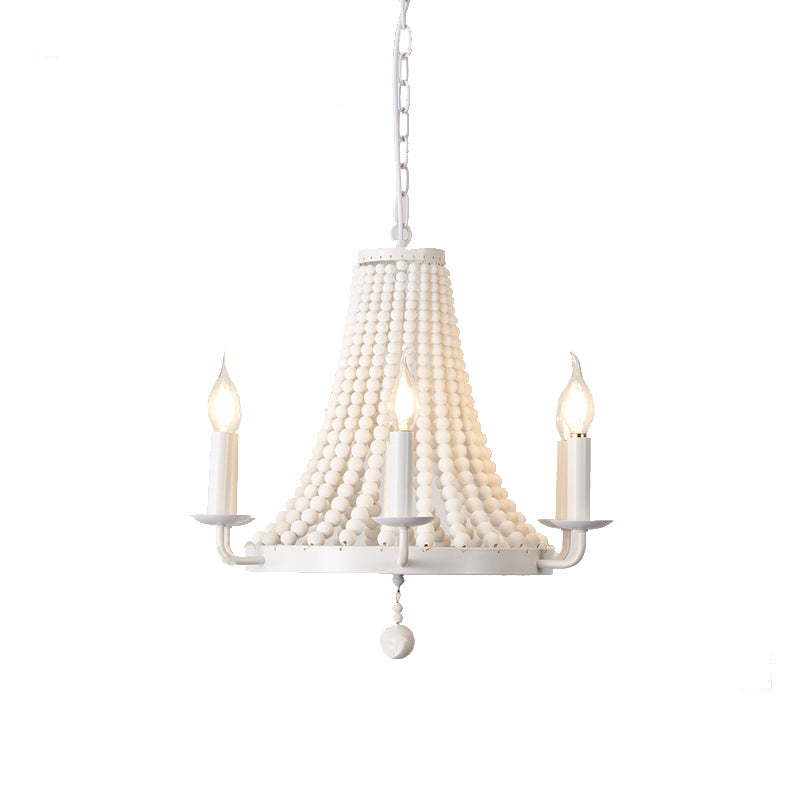 Minimalist Dome Trapezoid Wooden Bead Iron Chandelier