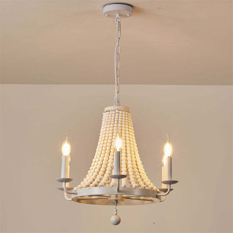 Minimalist Dome Trapezoid Wooden Bead Iron Chandelier