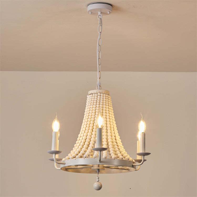 Minimalist Dome Trapezoid Wooden Bead Iron Chandelier