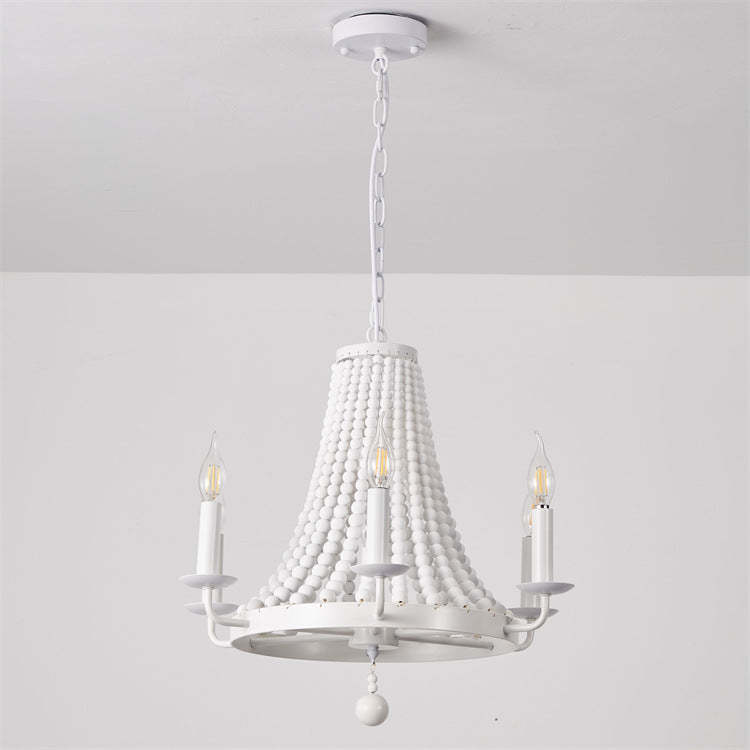 Minimalist Dome Trapezoid Wooden Bead Iron Chandelier