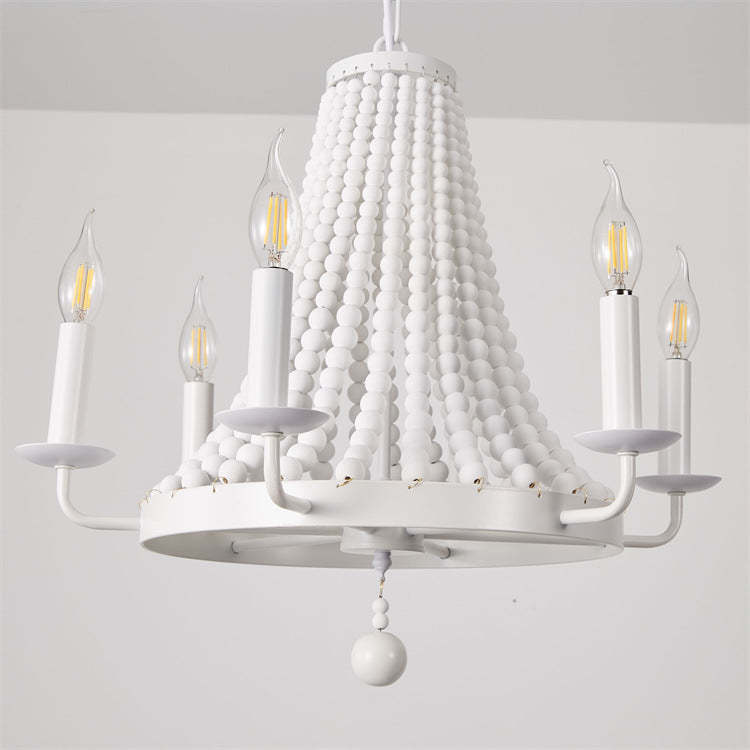 Minimalist Dome Trapezoid Wooden Bead Iron Chandelier