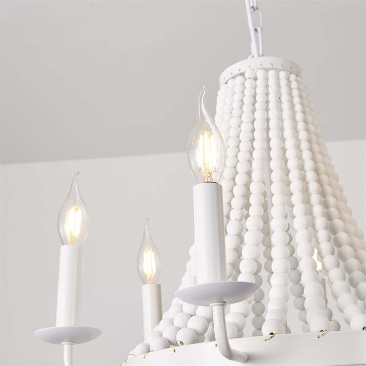 Minimalist Dome Trapezoid Wooden Bead Iron Chandelier