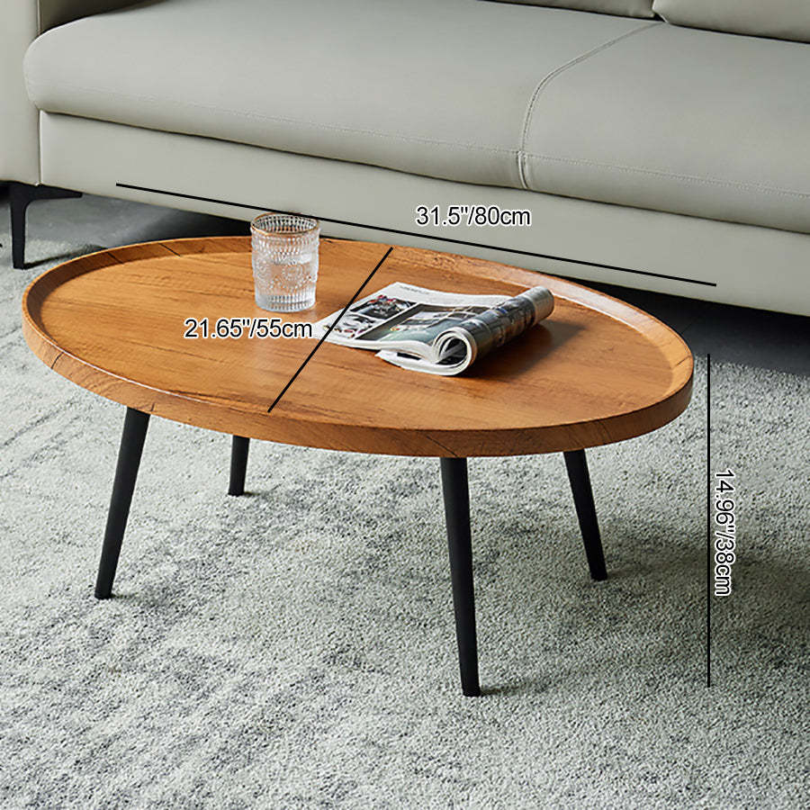 Minimalist Metal Round Coffee Table — Wood Color